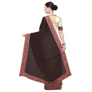 Off white embroidered georgette saree with blouse 3