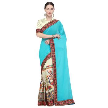 Off white embroidered georgette saree with blouse 1
