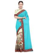 Off white embroidered georgette saree with blouse