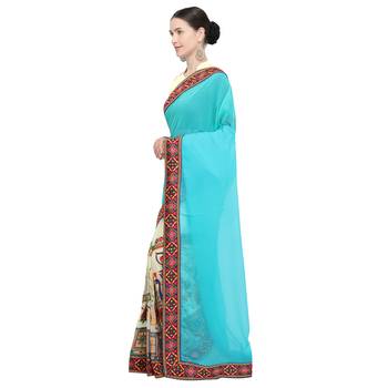 Off white embroidered georgette saree with blouse 2