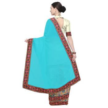 Off white embroidered georgette saree with blouse 3