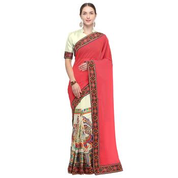 Off white embroidered georgette saree with blouse 1