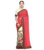 Off white embroidered georgette saree with blouse