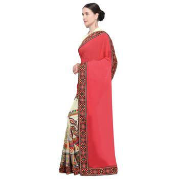Off white embroidered georgette saree with blouse 2