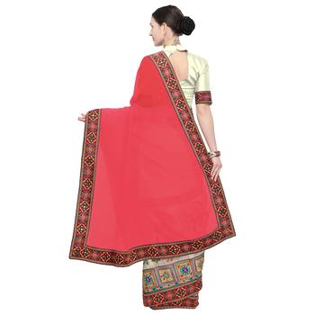 Off white embroidered georgette saree with blouse 3