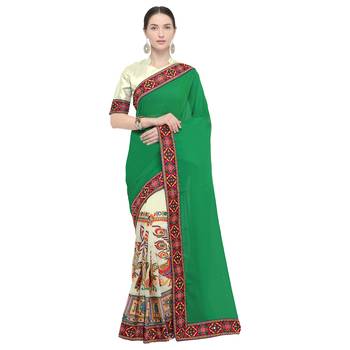 Off white embroidered georgette saree with blouse 1