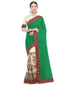 Off white embroidered georgette saree with blouse