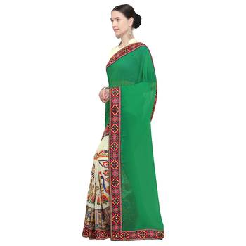 Off white embroidered georgette saree with blouse 2