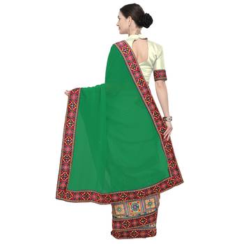 Off white embroidered georgette saree with blouse 3