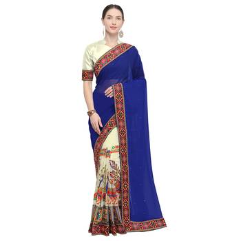 Off white embroidered georgette saree with blouse 1