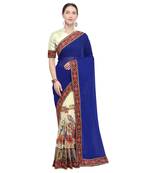 Off white embroidered georgette saree with blouse