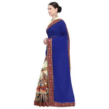 Off white embroidered georgette saree with blouse 2