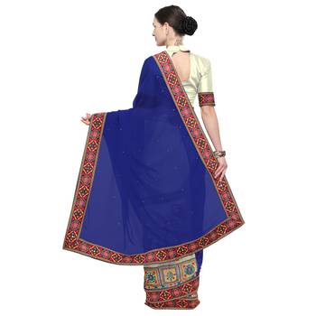 Off white embroidered georgette saree with blouse 3