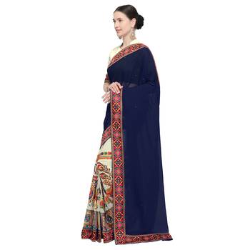 Off white embroidered georgette saree with blouse 2