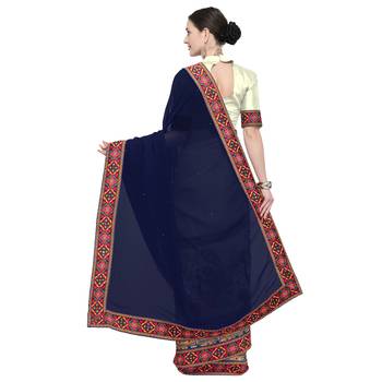 Off white embroidered georgette saree with blouse 3