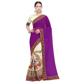 Off white embroidered georgette saree with blouse 1