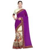 Off white embroidered georgette saree with blouse