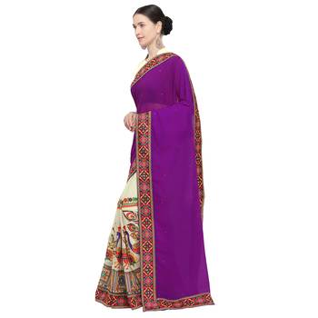 Off white embroidered georgette saree with blouse 2