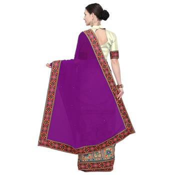Off white embroidered georgette saree with blouse 3