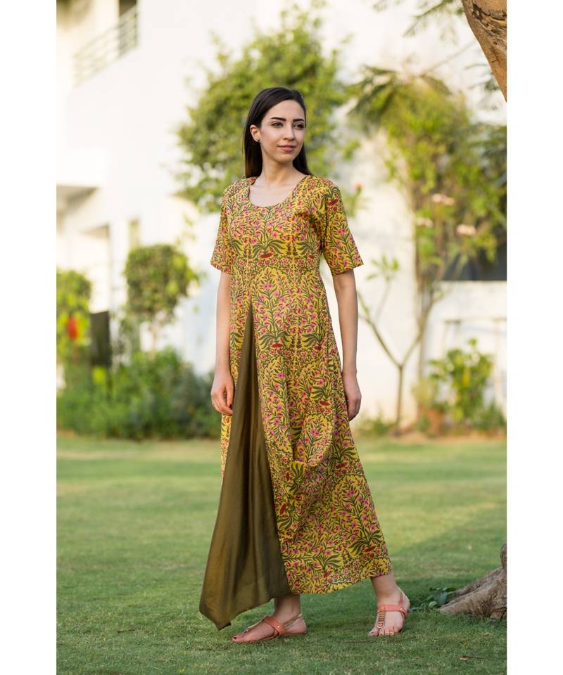 mustard printed cotton dresses
