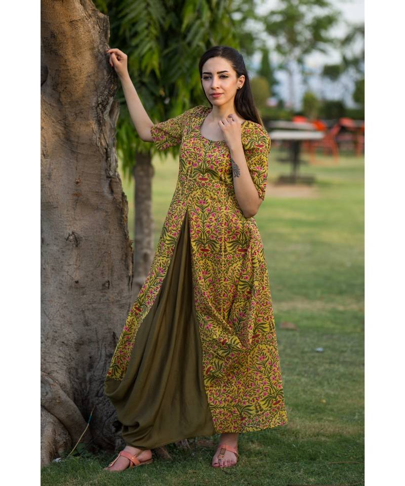 mustard printed cotton dresses