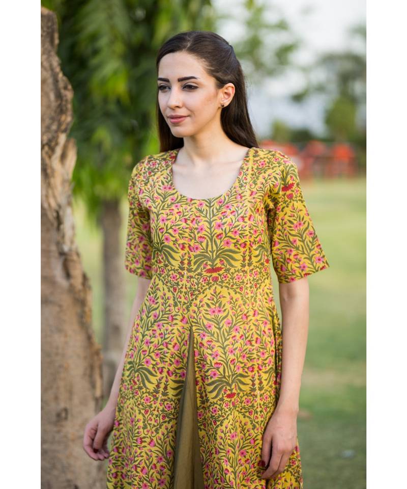 mustard printed cotton dresses