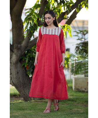red printed handloom cotton dresses 1