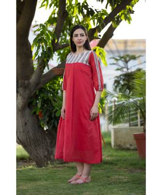 red printed handloom cotton dresses 2