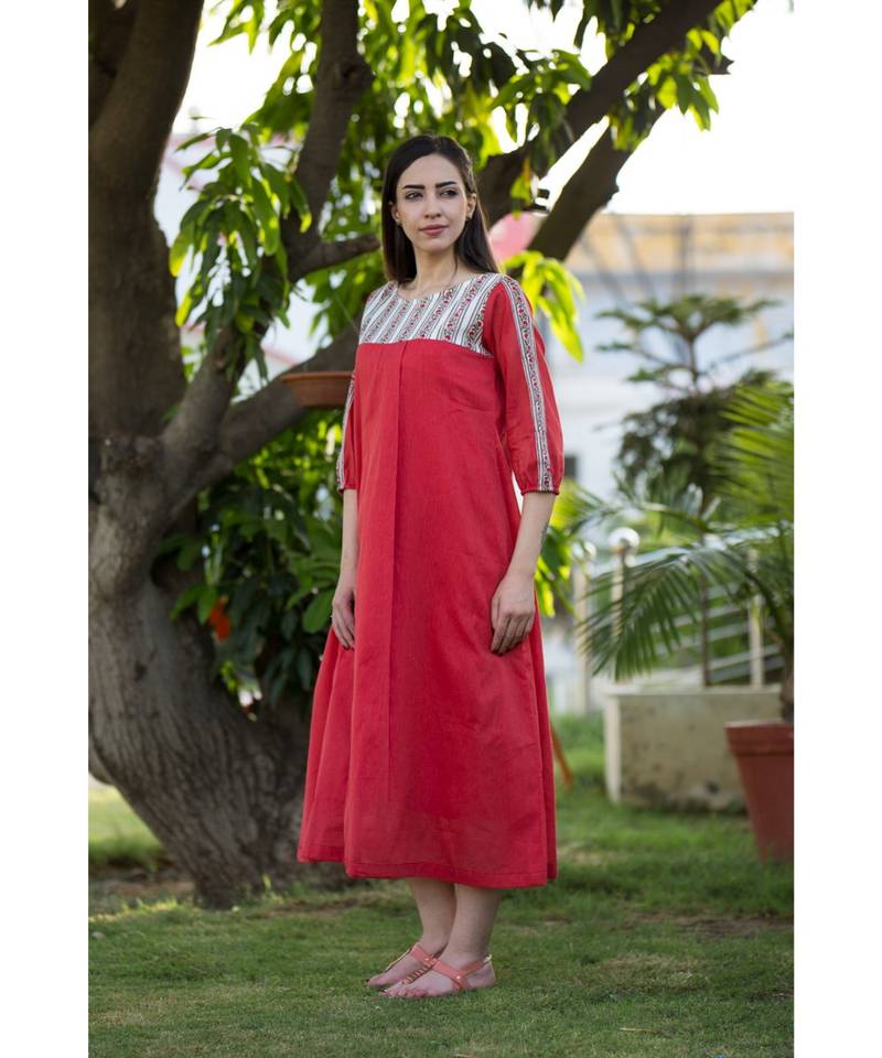 red printed handloom cotton dresses