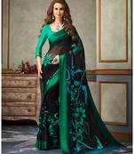 Black printed chiffon saree with blouse