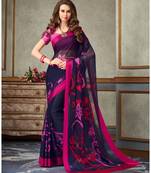 Blue printed chiffon saree with blouse