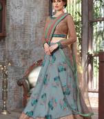 Light Blue Embroidered Silk Semi Stitched Lehenga With Dupatta
