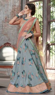 Light Blue Embroidered Silk Semi Stitched Lehenga With Dupatta 2