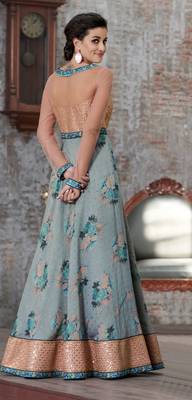 Light Blue Embroidered Silk Semi Stitched Lehenga With Dupatta 4