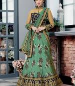 Green Embroidered Silk Semi Stitched Lehenga With Dupatta