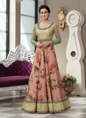 Peach Embroidered Silk Semi Stitched Lehenga With Dupatta 2