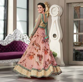 Peach Embroidered Silk Semi Stitched Lehenga With Dupatta 3