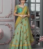 Green Embroidered Silk Semi Stitched Lehenga With Dupatta