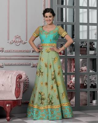 Green Embroidered Silk Semi Stitched Lehenga With Dupatta 2