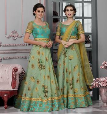 Green Embroidered Silk Semi Stitched Lehenga With Dupatta 3
