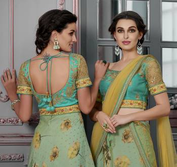 Green Embroidered Silk Semi Stitched Lehenga With Dupatta 4