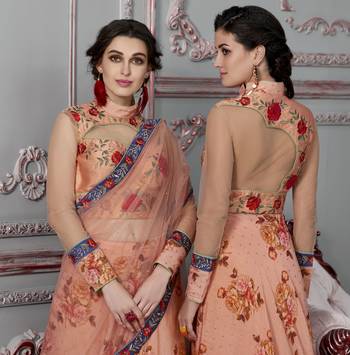 Peach Embroidered Silk Semi Stitched Lehenga With Dupatta 4