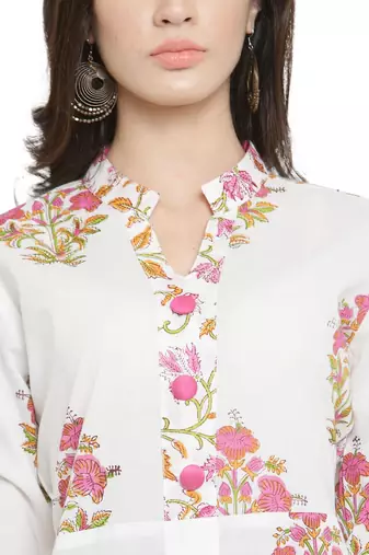  White Pure Cotton Hand Block Printed Kurta   Stay Cool and Stylish this Summer
