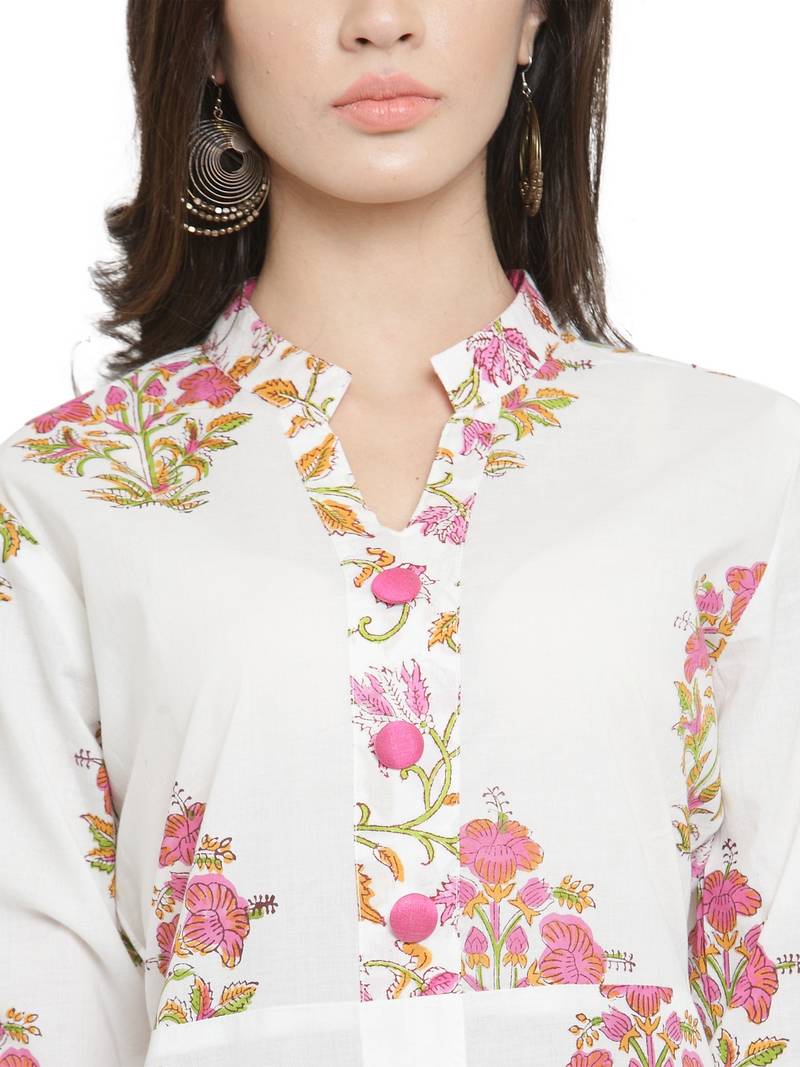 Geroo Jaipur White Pure Cotton Hand Block Printed Kurta - Stay Cool and Stylish this Summer