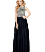 Black abstract print crepe gown
