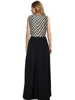 Black abstract print crepe gown 3