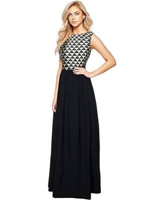Black abstract print crepe gown 4