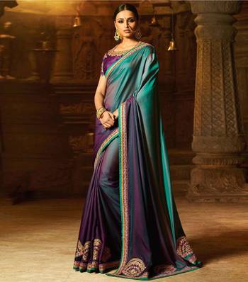 Purple embroidered silk saree with blouse 1