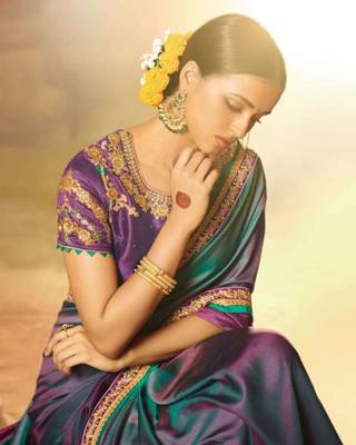 Purple embroidered silk saree with blouse 2