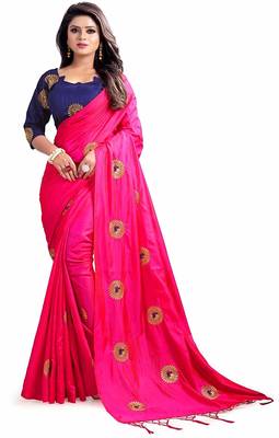 Pink paper Silk Designer Embroidery Saree With Blouse 1